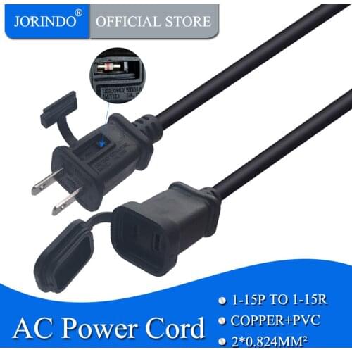 JORINDO 1M/3.2FT,USA 2 pin male to female power cable cord,1-15P TO 1-15R with waterproof cover Adapter Cable, with 5A fuse