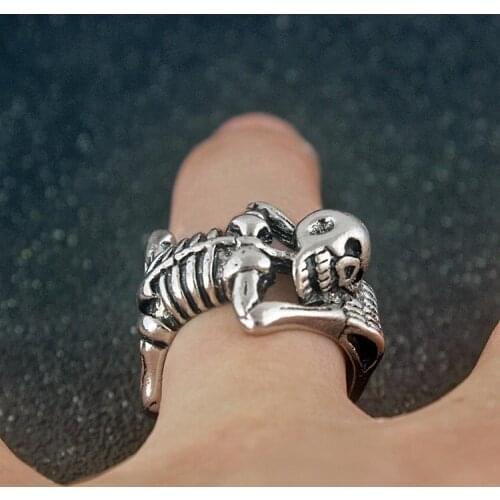 Gothic Vintage Punk Skull Adjustable Metal Ring Alloy Geometric Biker Rock Skeleton Head Opening Ring For Men Party Gift Jewelry