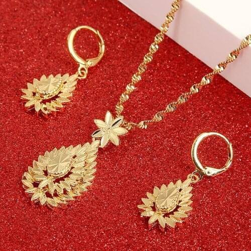 Ethiopian Jewelry Gold Eritrea Habesha Sudan Set African Bridal Wedding Earrings Necklace Arab for Women