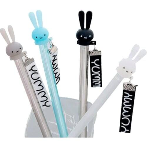 2pc Kawaii Rabbit Ribbon Gel Pen Cartoon Office School Supplies Black Ink Signature Pen Cute Bullet Journal Korean Stationery