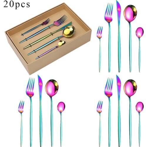Rainbow Stainless Steel Luxury Bright Cutlery Set Safety Tableware Wedding Dinnerware Kitchen Creative Spoon Fork Knife Utensils