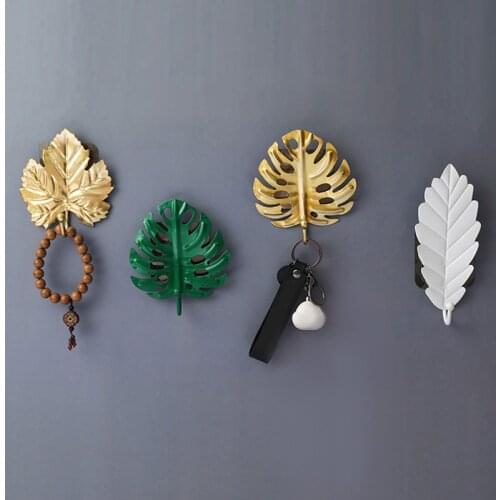 Wall-mount Metal Golden Leaf Shape Hook Clothes Coat Rack Key Purse Wardrobe Bag Hanger Door Wall Hanging Decorative Hook