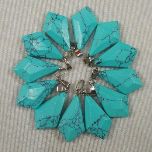 2016 New fashion High Quality stone rhombus cut surface Pendants Charms for jewelry making 12pcs/lot free shipping