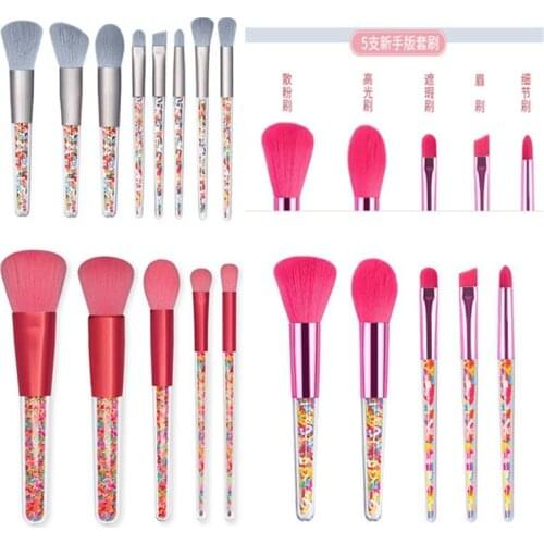 New 5pcs Lollipop Candy Crystal Makeup Brushes Set Colorful Lovely Foundation Blending Brush Makeup Tool maquillaje