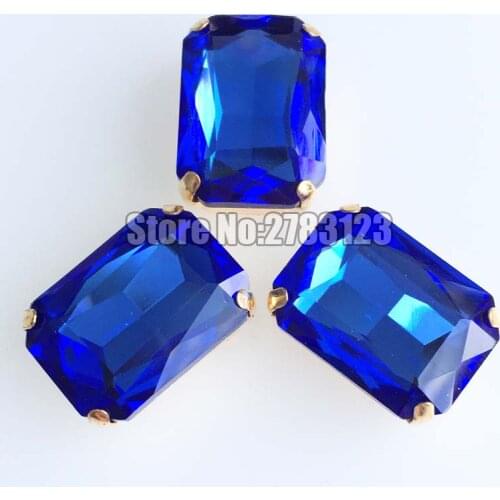 New Light blue Gold bottom Rectangle eight square AAA+ Glass Crystal flat back sew on claw rhinestones SWCJ014