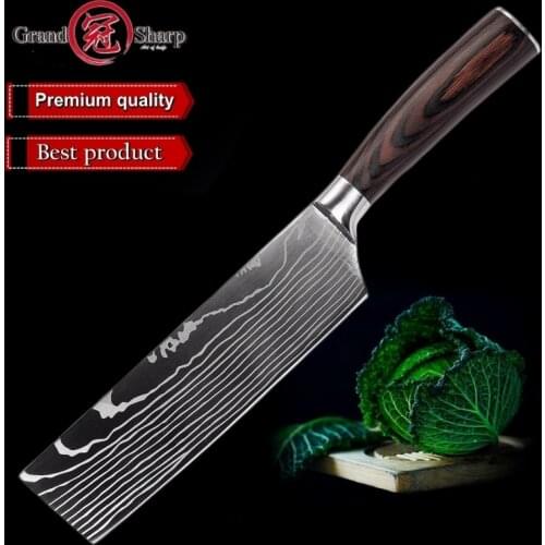 Nakiri Knife Damascus Laser Pattern Japanese Kitchen knives Cleaver Vegetables Slicing Cooking Tools Credit Card Knife Gift