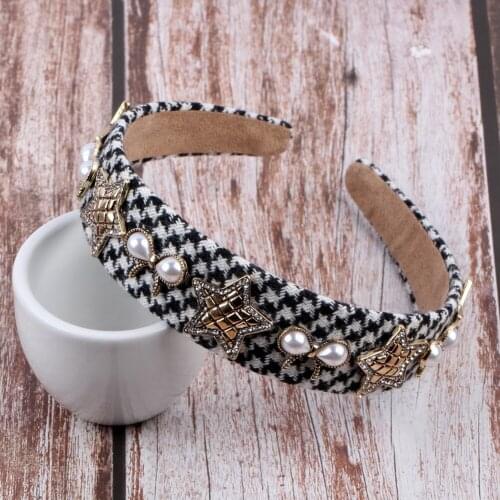 New Simulated Pearl Bowknot Vintage Stripe Cloth Headbands Hair Jewelry Rhinestone Bead Alloy Metal Star Charm Women Hairbands