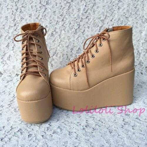 Punk shoes Big shoes / special custom shoes Beige thick bottom light high lacing shoes custom 1381s-2 platform