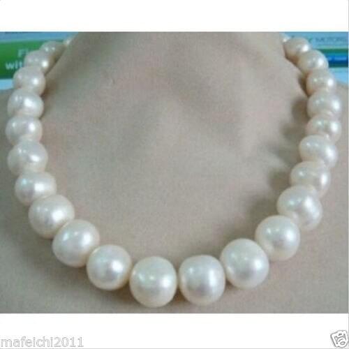 Huge 12-13mm natural tahitian south sea white green pearl necklace 18"