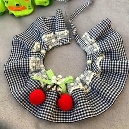 Pet Collar Lace Bibs Plaid Fashion Dog Cat Bib with Cute Cherry Lace Cat Bandana Pet Bib Neckerchief New Arrival Pet Supplies