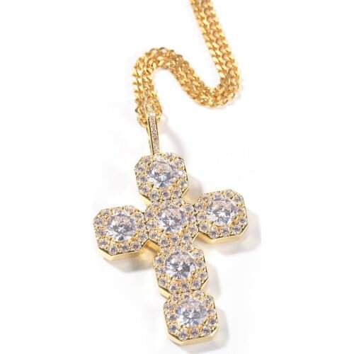 AITIEI New Big Cross Pendant Necklace Iced Out Micro Pave Cubic Zirconia With Cuban Rope Chain Mens Hip Hop Fashion Jewelry