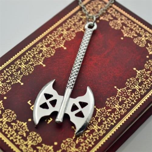 Dwarf Gimlis Axe Necklace Tolkien Gimli Double Blade Axe Silver Color Pendant Viking Fashion New Hot Movie Jewelry Men Wholesale