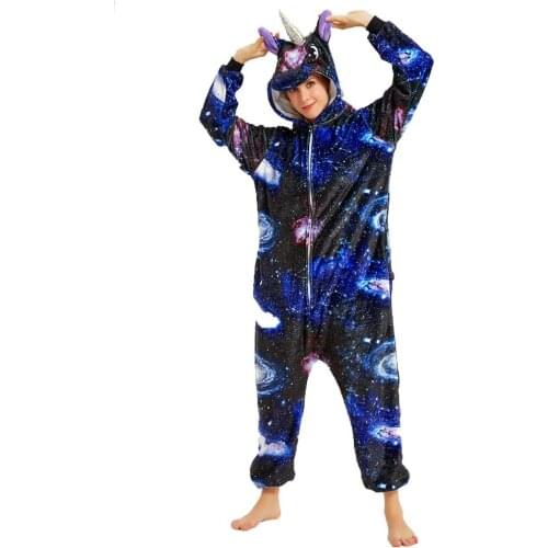 Halloween Unicorn Pajamas Adult Animal Wolf Onesies Women Men Couple Winter Pajamas Suit Stitch Sleepwear Flannel Pijama Costume