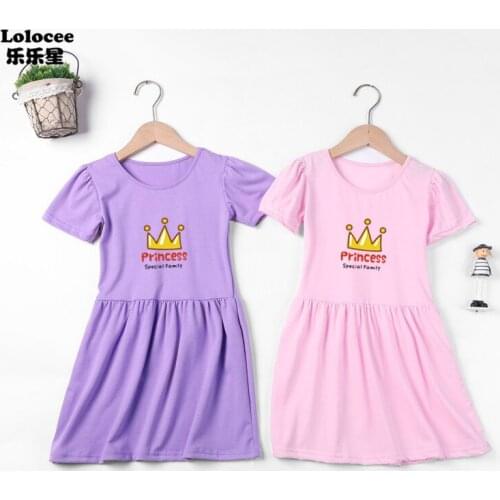 Girls Princess Crown Dress Summer Short Sleeve Costumes Kids Cartoon Print Clothing Baby Girl Casual Dress AIMI LAKANA