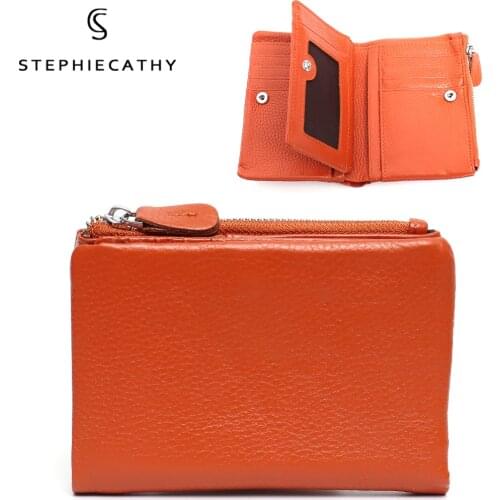 SC Fashion Genuine Leather Women Short Wallets 2021 Brand Design Functional Card Holders Clutch Female Zipper Coin Money Purses