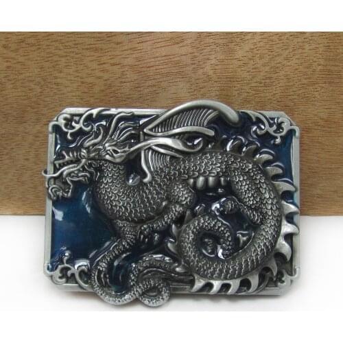 BuckleClub blue enameled dragon western cowboy jeans gift belt buckle FP-02430-1 pewter finish 4cm width loop drop shipping