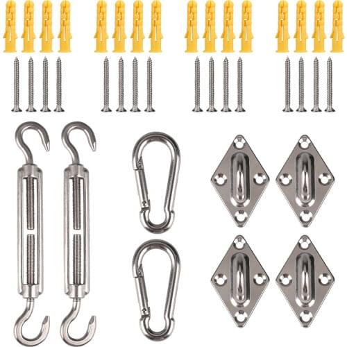 Sun Shade Sail Canopy Accessory 24pcs/set 304 Stainless Steel Hardware Kit Turnbuckle Pad Eye Carabiner Clip Hook Screws Silver