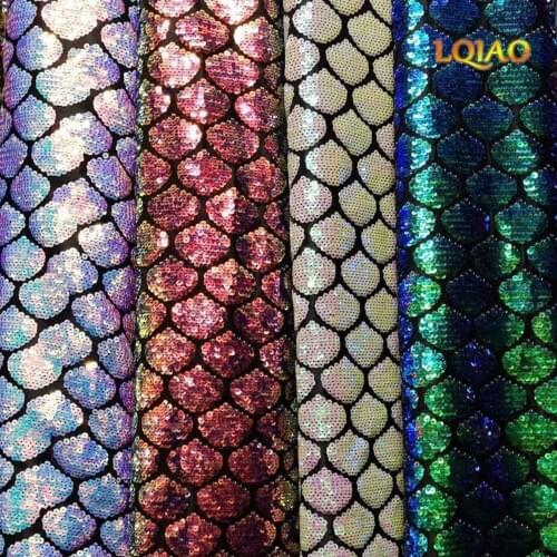 LQIAO New Fish Scale Mermaid Sequin Fabric by the yard,Patchwork Cloth,DIY Sewing Craft Material For Baby&Child Cloth/Bag,Dress