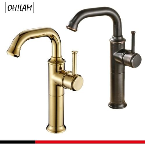 Traditional Bathroom Faucet ORB Gold Finish Brass Basin Sink Solid Brass Faucets Single Handle Water Mixer Taps Bath Crane
