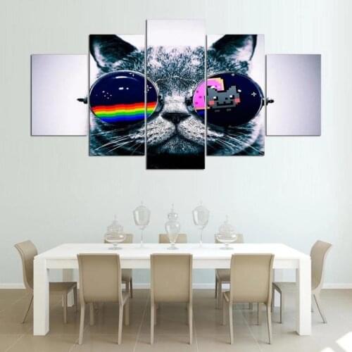 Home Decoration 5 Pieces Picture Cool Cat Wall Art Living Room Dining Room Bedroom Wall Decoration Painting Canvas Poster Print
