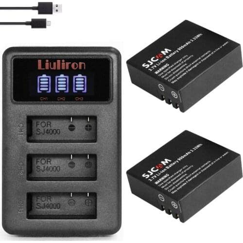 3.7v 900mAh bateria SJ4000 Battery SJ5000 SJ6000 Wifi +LCD 3lots usb charger for SJCAM sj 4000 5000 6000 7000 8000 sj9000 M10