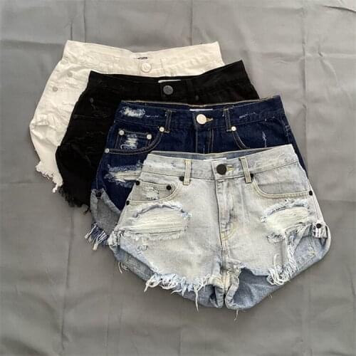 Womens jeans shorts with holes in summer, new sexy hip pants with holes in high waist and rough edges