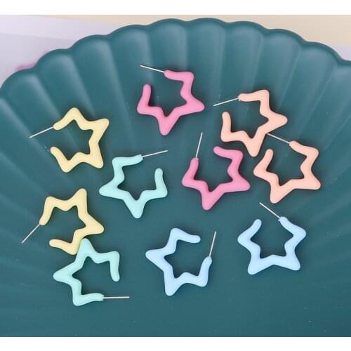 Red Yellow Green White Star Stud Earrings Romantic Purple Moon Stud Earrings Pink Geometric Irregular Shape Earrings Women