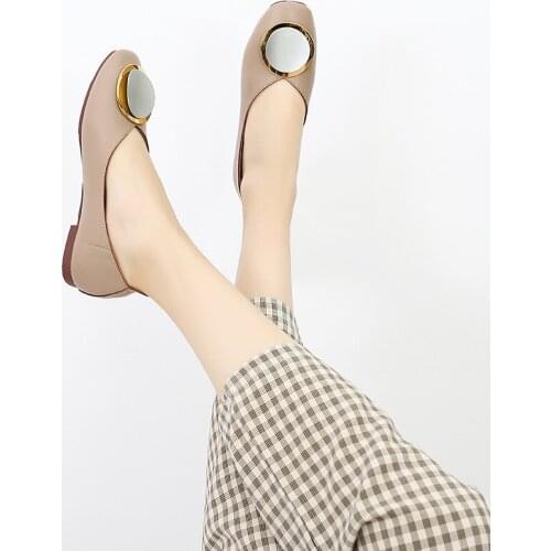 Plus Size 43 Women Flats Shoes Metal Decoration Slip On Women Loafers Square Toe Peas Office Ladies Shoes