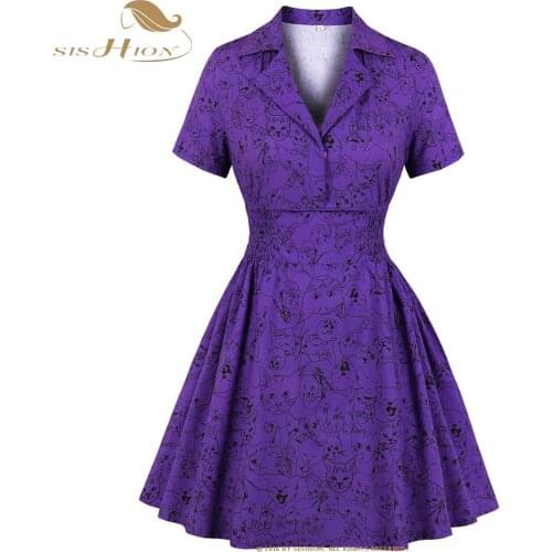 SISHION Purple Animal Printed Goth Gothic Dress VD1923 Plus Size Short Sleeve Women Summer Dresses robe femme