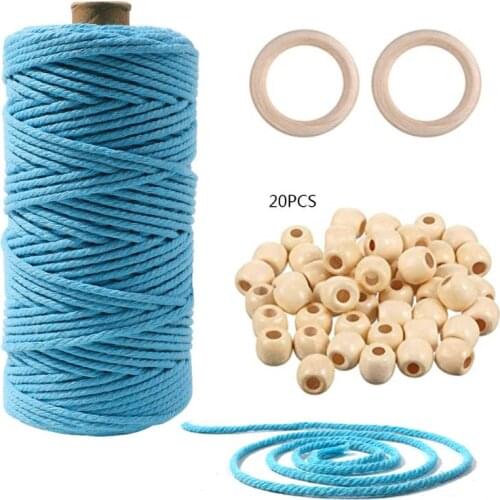 1 Set Macrame Rope Cotton Cord Hand Craft String Wooden Bead Circle DIY Supplies