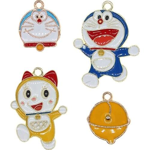 10pcs/lot Cute Cartoon Cat and Bell Enamle Charms Pendant For Earrings Necklace Bracelet DIY Jewelry Making Findings XL1067