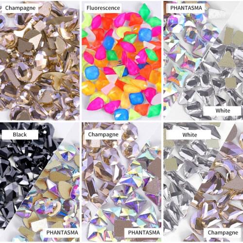 100 Pcs/Pack Shiny Crystal 3D Nail Art Rhinestone Decorations Mixed Shape Flatback Diamond Jewelry Design Manicure Accessories
