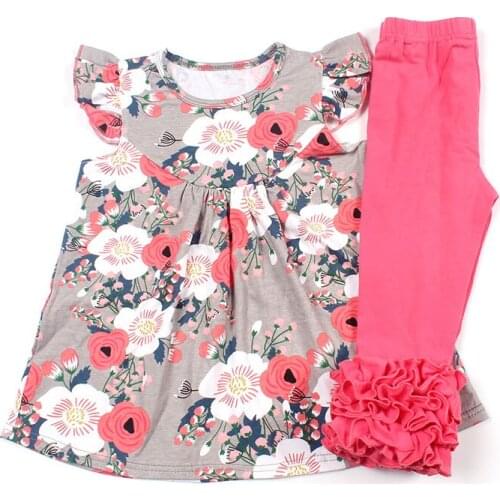 2019 trend cute style wholesale factory baby girls kids boutique outfits girl clothing Cotton clothing Set 2019 floral Outfits