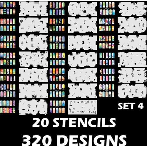 320 DESIGNS Airbrush Nail Art STENCIL Template Kit Paint stamp tool stamping plate image manicure plates Paint 20 Sheets /lot