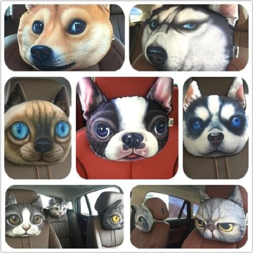 3D Lovely Dog Cat Animal Gift Car Headrest Activated Carbon Seat Covers Soft Neck Rest Cushion Safety Headrest Air Freshner