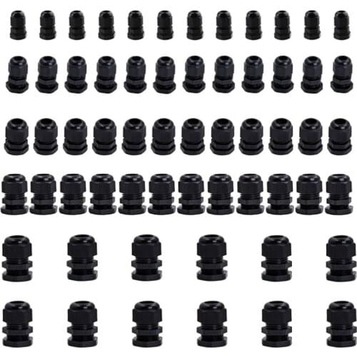 60pcs Each of 12 PG7 PG9 PG11 PG13.5 PG16 Thread Nylon Cable Gland Kit Wire Connector Waterproof Plastic Cable Gland Reducer