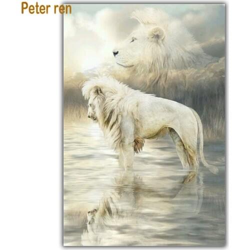Peter ren Diamond painting cross stitch diamond embroidery animal 5d Square/Round icon diamond Mosaic Rhinestone Two white lions
