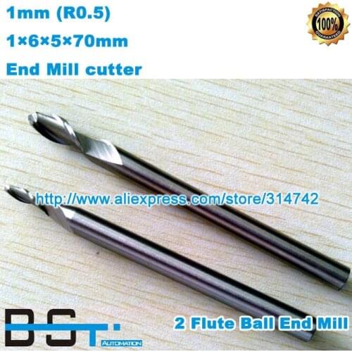 Free shipping 2 flutes 1mm diameter solid carbide ball end nose mill cutter tools 1*6*5*70mm