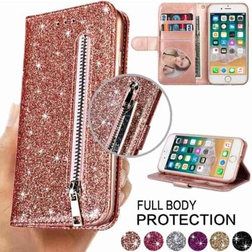 Fashion Glitter Leather Wallet Card Slots Flip Case Cover For iPhone 6 6S 7 8 11 Pro Max 12 Mini 12 Pro Max X/Xs Max XR SE 2020