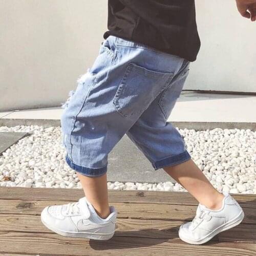 Hot Sale Size100-160 Cotton Children Knee Length Denim Pants For 3 4 5 6 7 8 9 11 13 Year Boy Trousers Casual Boys Summer Pants