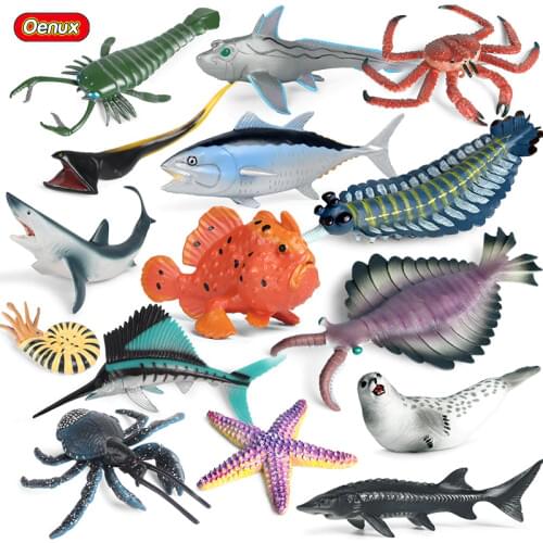 Oenux New Sea Life King Crab Squid Shrimp Starfish Opabinia Marine Ocean Animals Model Action Figures Miniature Toy Kids Gift