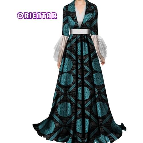 Elegant Lady African Evening Dresses for Women Bazin Riche Lace V-neck African Traditional Wedding Dress African Dress WY5322