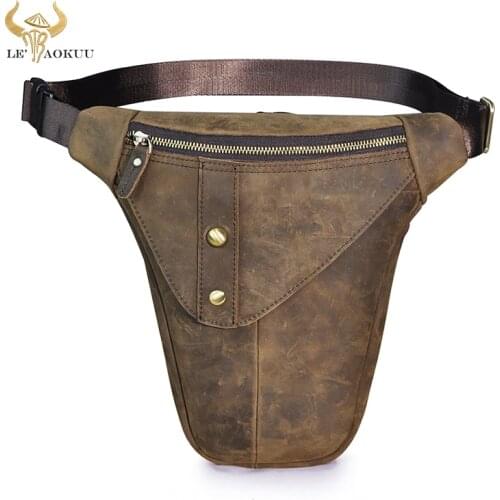 Hot Sale Crazy Horse Leather Design Men Vintage Multi-function Belt Messenger Sling Bag Fanny Waist Pack Drop Leg Bag 3115