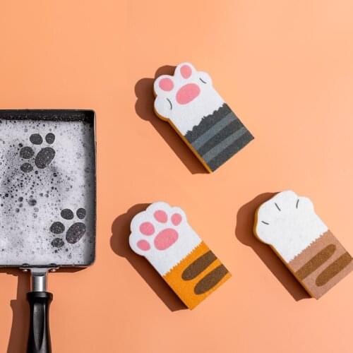 3Pcs Cats Paw Cleaning Sponge Scouring Pad Absorbing Water Dishcloth Clean Wash Brush Kitchen Accessories For Pan Bowl Plate Cup