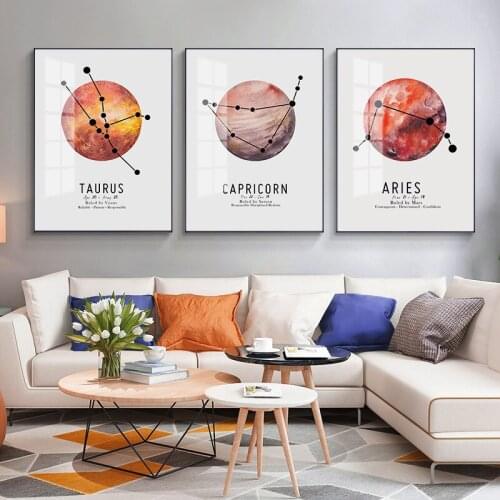 Simple modern Nordic watercolor planet constellation art living room childrens room decoration painting canvas printing