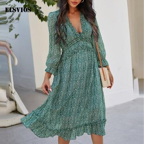 Summer V-Neck Printing Lady Elegant Dress Spring Petal Half Sleeve High Waist Floral Midi Light Mature Womens Casual Streetwear