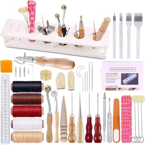 LMDZ 39 Pieces Leather Tooling kit, Leather Working kit,Leather Working Tools with Scratch Wire Wheels, Leather Groover