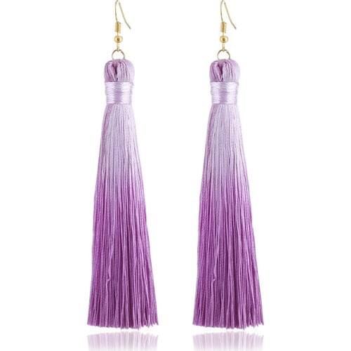 LZHLQ 2 Pairs Bohemian Color Tassel Earrings For Women Long Solid Silk Fringed Drop Dangle Earrings Wedding Jewelry Accessories