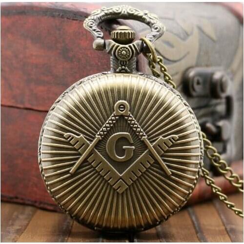 Masonic Quartz Pocket Watch Necklace Pendant With Chain Free Mason Freemason Jewelry Retro Quartz Pocket Watch Men Jewelry 10pcs