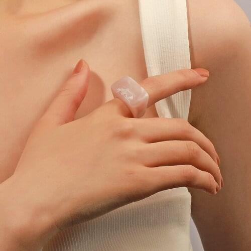 Trendy Colourful Transparent Resin Acrylic Ring for Women Girls Geometric Irregular Square Rings Korean Romantic Jewelry